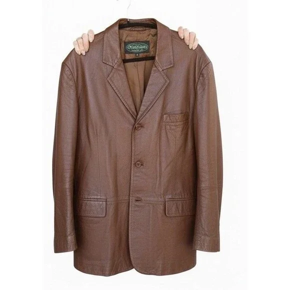 Overland Western 100% Leather Lambskin Blazer Jacket Men XL Soft Three Button